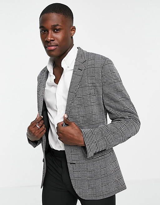 ASOS DESIGN super skinny wool look blazer with prince of wales check in  gray | ASOS