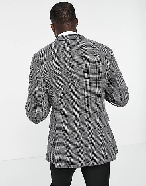 Suits super skinny wool look blazer with prince of wales check in grey 