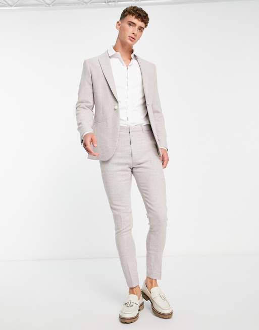 ASOS DESIGN super skinny suit pants in pastel pink linen mix