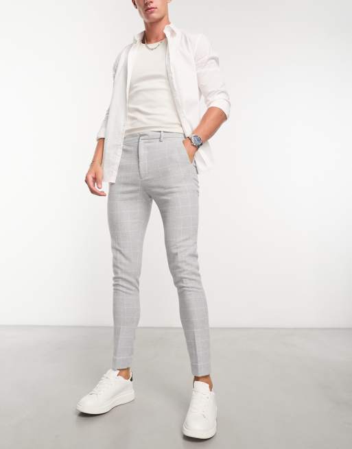 ASOS DESIGN super skinny wool mix smart pants in grey window check