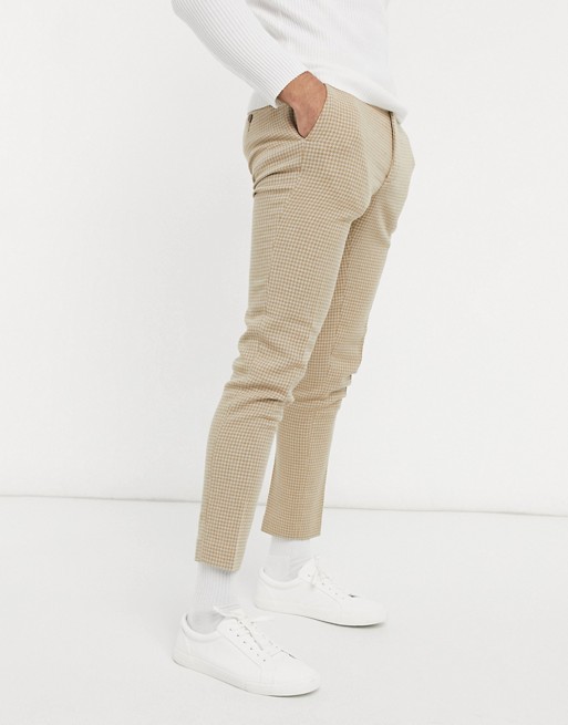 ASOS DESIGN super skinny wool mix smart trousers in camel dog tooth