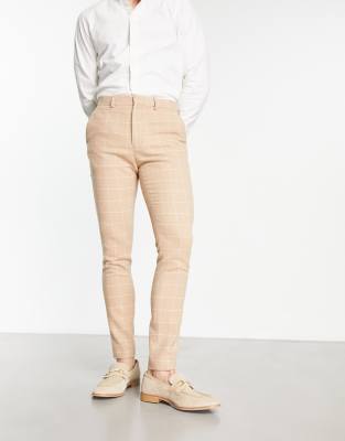 ASOS DESIGN super skinny wool mix smart pants in camel window check - ASOS Price Checker