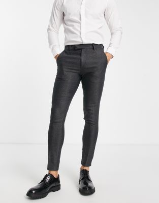 ASOS DESIGN super skinny wool mix smart trousers in wide charcoal herringbone - ASOS Price Checker