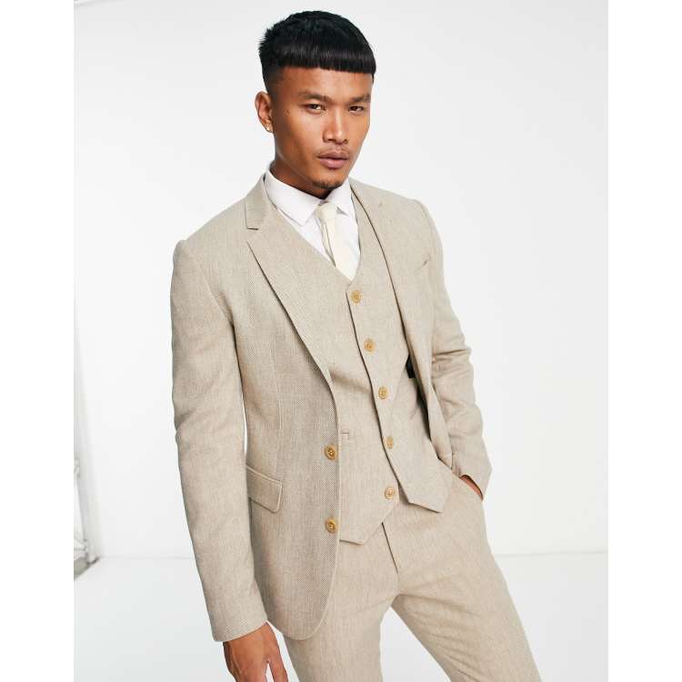 ASOS DESIGN super skinny double breasted suit jacket in stone