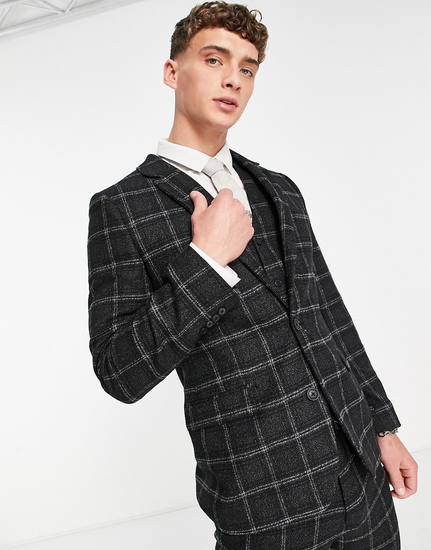 ASOS DESIGN super skinny wool mix suit jacket in black and charcoal windowpane check