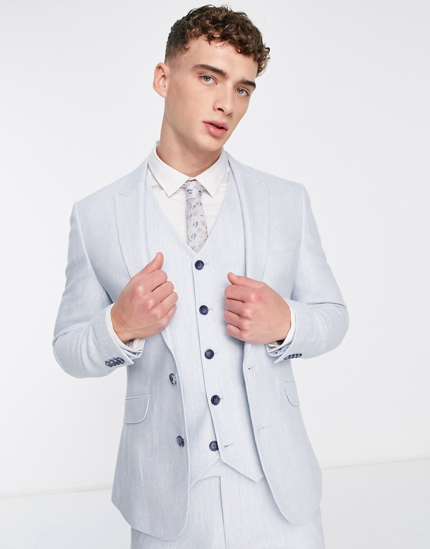 ASOS DESIGN super skinny wool mix suit jacket in blue puppytooth check
