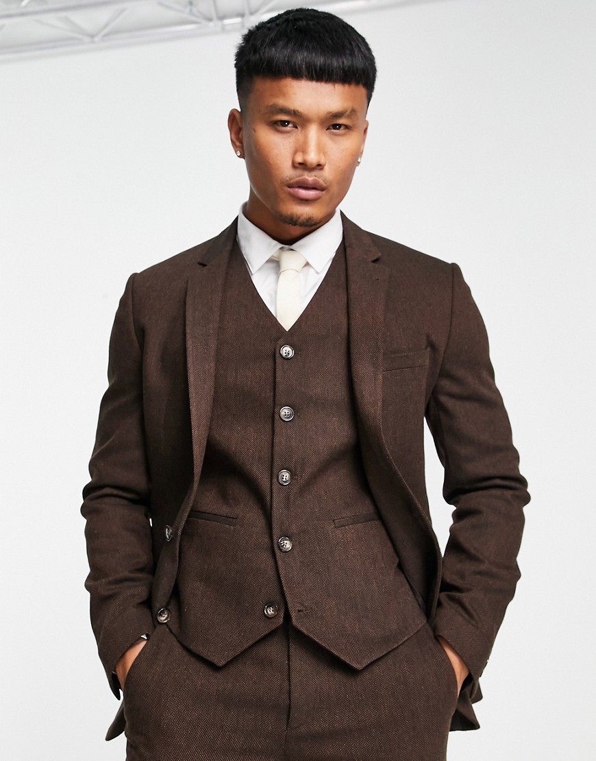 ASOS DESIGN super skinny wool mix suit jacket in brown tweed