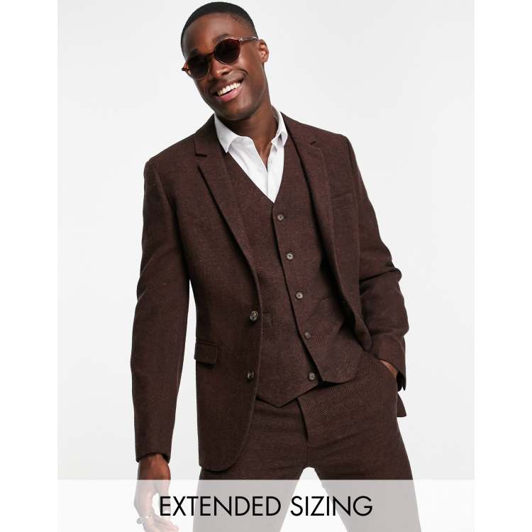 ASOS DESIGN super skinny wool mix suit jacket in dark brown tweed