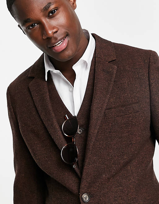 ASOS DESIGN super skinny wool mix jacket in dark brown tweed | ASOS