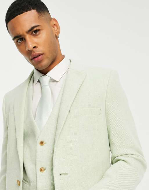 ASOS DESIGN skinny double breasted suit jacket in sage green