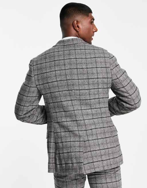 ASOS DESIGN skinny wool mix suit jacket in charcoal herringbone