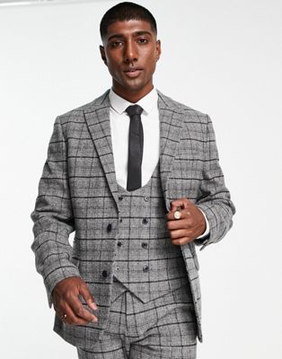 ASOS DESIGN super skinny wool mix suit jacket in grey and white highlight check