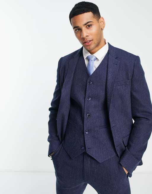 ASOS DESIGN skinny wool mix suit jacket in charcoal herringbone