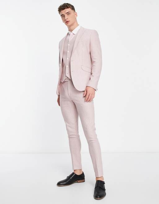 ASOS DESIGN super skinny wool mix suit jacket in pink puppytooth