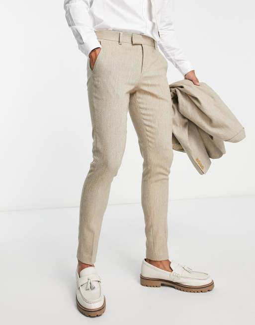 ASOS DESIGN super skinny wool mix suit pants in beige tweed