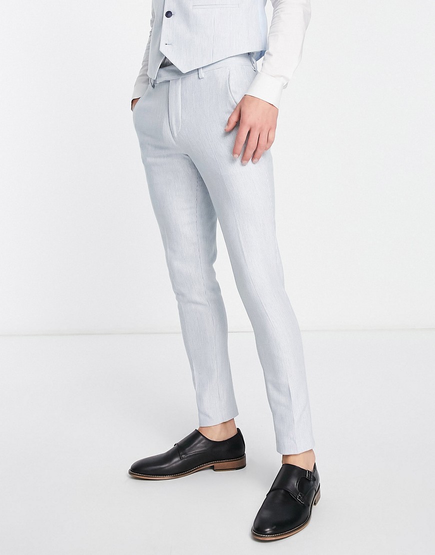 Asos Design Super Skinny Wool Mix Suit Pants In Blue Puppytooth Check