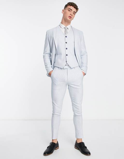 ASOS DESIGN super skinny wool mix suit pants in blue puppytooth check