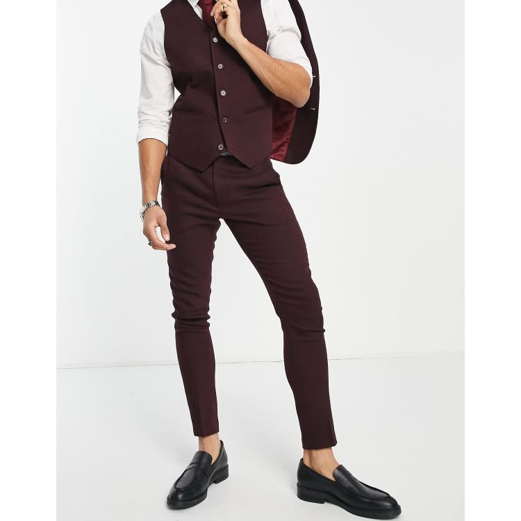 ASOS DESIGN super skinny wool mix suit pants in burgundy herringbone