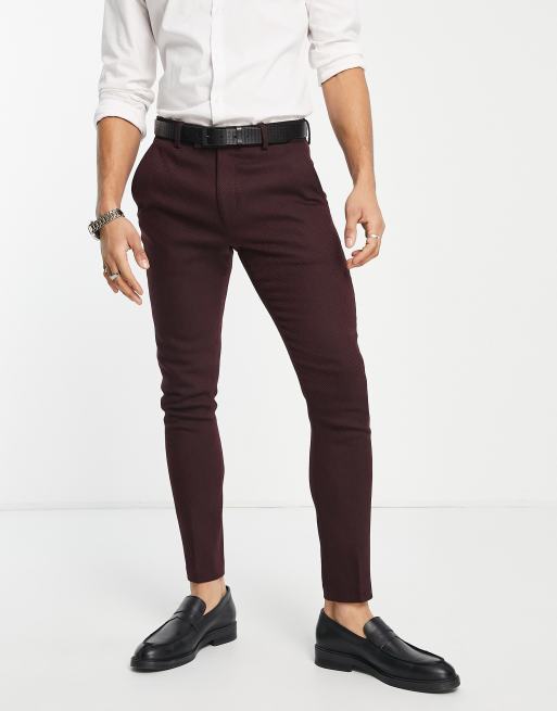 ASOS DESIGN super skinny wool mix suit pants in burgundy