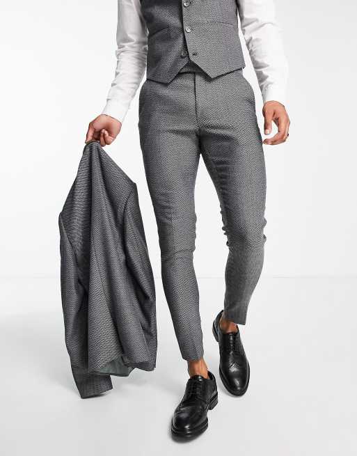 ASOS DESIGN super skinny wool mix suit pants in dark charcoal herringbone