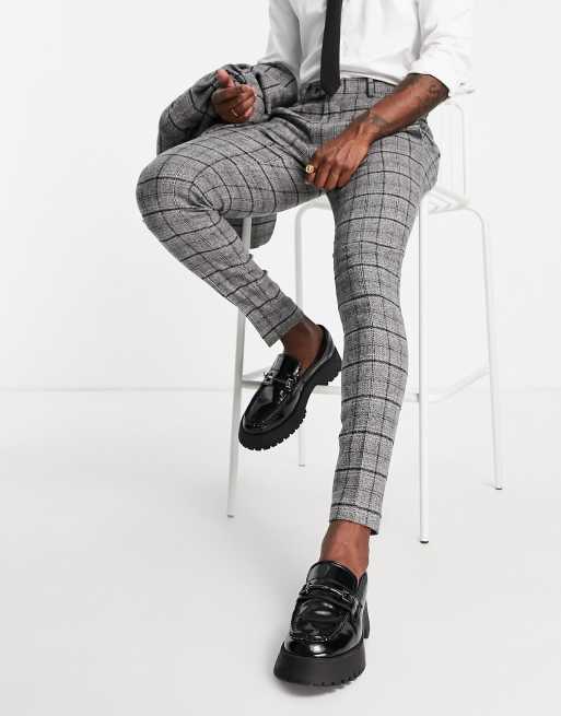 ASOS DESIGN super skinny suit pants in dark green and black tartan