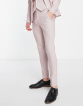 ASOS DESIGN super skinny linen mix suit pants in pastel pink | ASOS