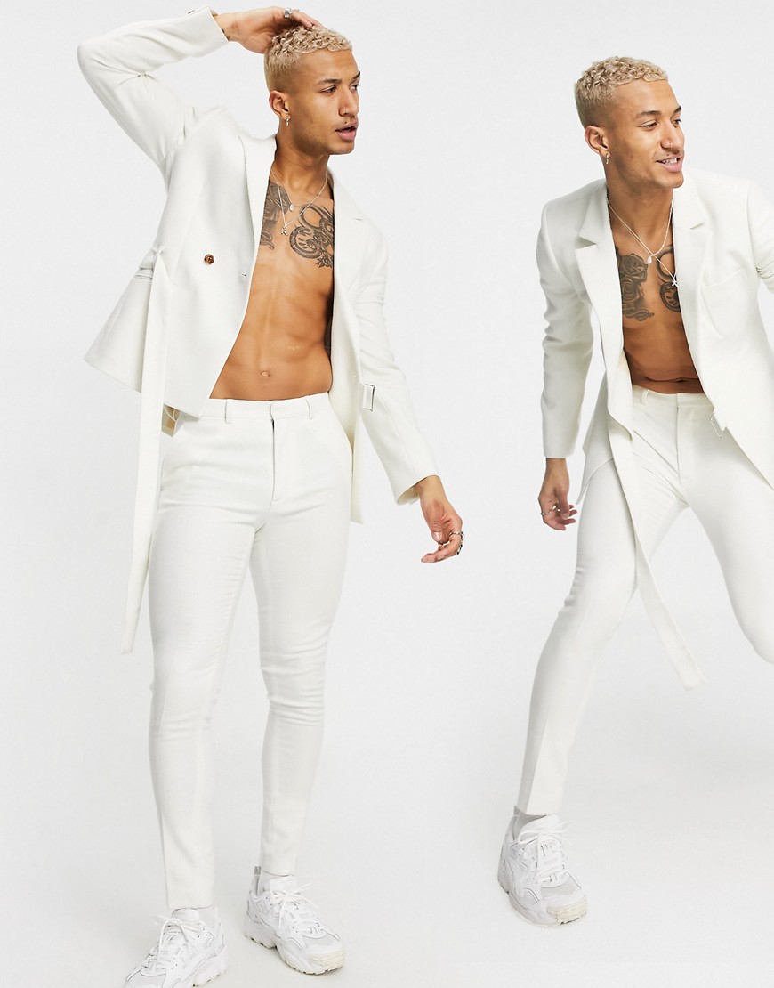 ASOS DESIGN super skinny wool mix suit pants in white-Grey