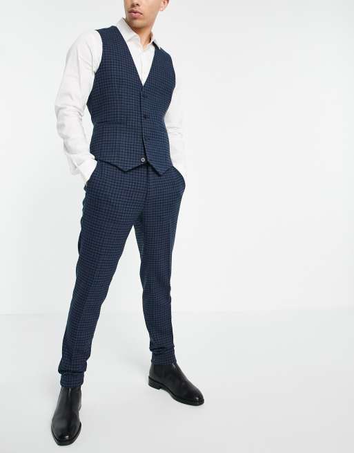 ASOS DESIGN super skinny wool mix suit with multi grid check in navy, 3 of 3