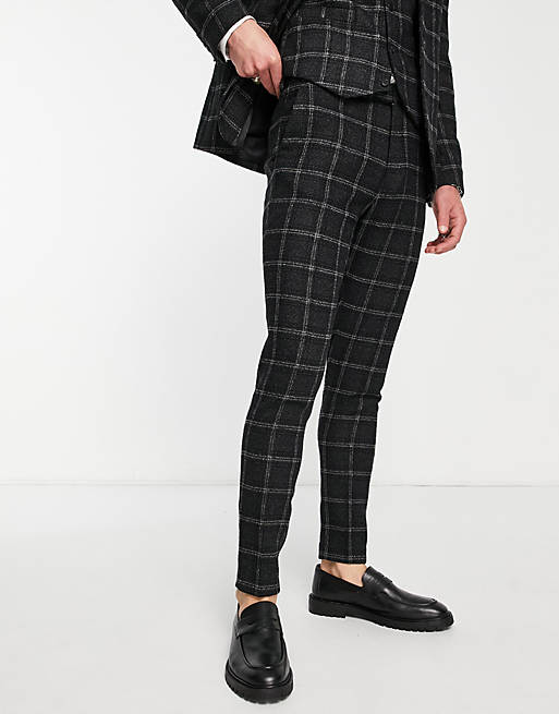 ASOS DESIGN super skinny wool mix suit trousers in black and charcoal ...