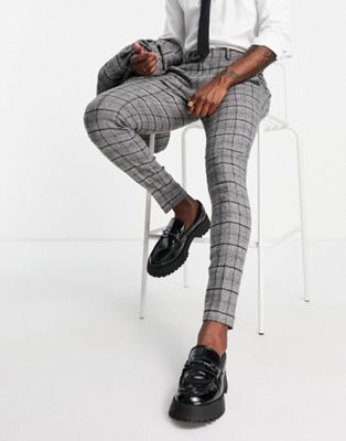 ASOS DESIGN super skinny wool mix suit trousers in grey and white highlight check