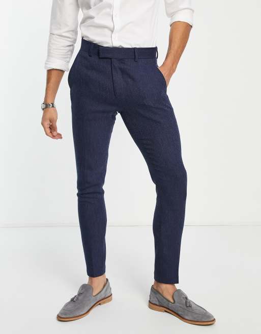 ASOS DESIGN super skinny wool mix suit in navy herringbone, 3 of 3