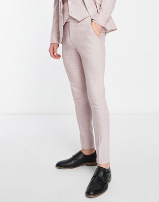 ASOS DESIGN super skinny wool mix suit in pink puppytooth check