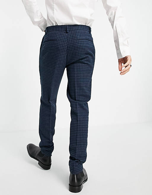 Mens Clothing Trousers Slacks and Chinos Formal trousers for Men Blue ASOS Super Skinny Wool Mix Suit Trousers With Multi Grid Check in Navy 
