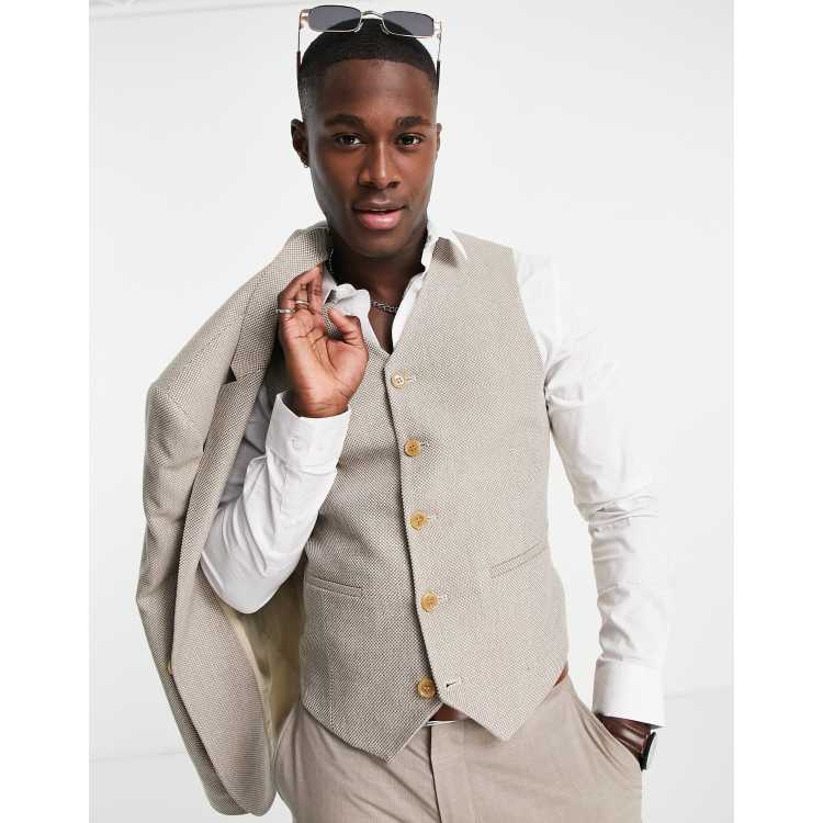 ASOS DESIGN super skinny wool mix suit vest in beige tweed