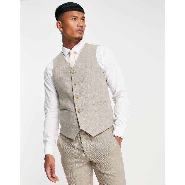 ASOS DESIGN super skinny wool mix suit vest in beige tweed