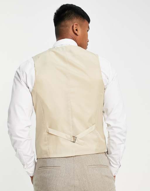 ASOS DESIGN super skinny wool mix suit vest in beige tweed