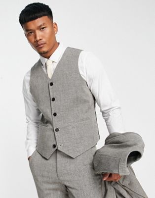 Asos Design Super Skinny Wool Mix Suit Vest In Black Tweed