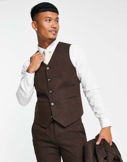 ASOS DESIGN super skinny wool mix suit vest in brown tweed ASOS