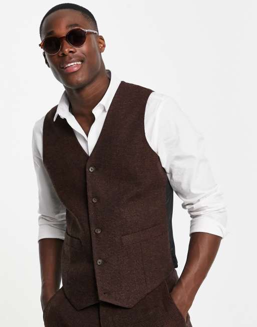 ASOS DESIGN super skinny wool mix suit vest in dark brown tweed, 2 of 4