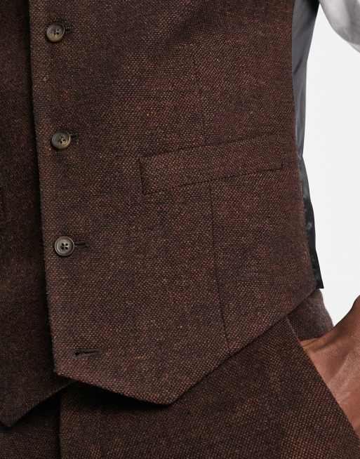 ASOS DESIGN super skinny wool mix suit vest in dark brown tweed, 3 of 4