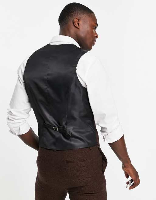 ASOS DESIGN super skinny wool mix suit vest in dark brown tweed, 4 of 4