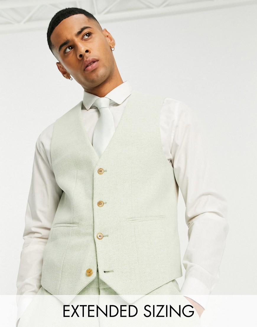 ASOS DESIGN super skinny wool mix suit vest in dusky green twill
