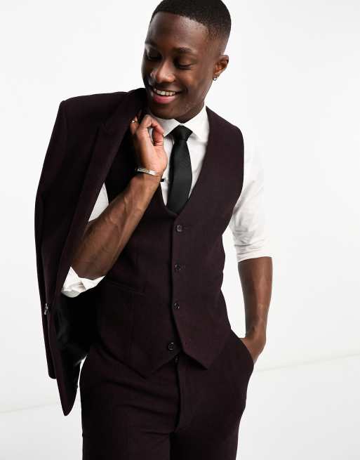 ASOS DESIGN slim tuxedo suit in burgundy