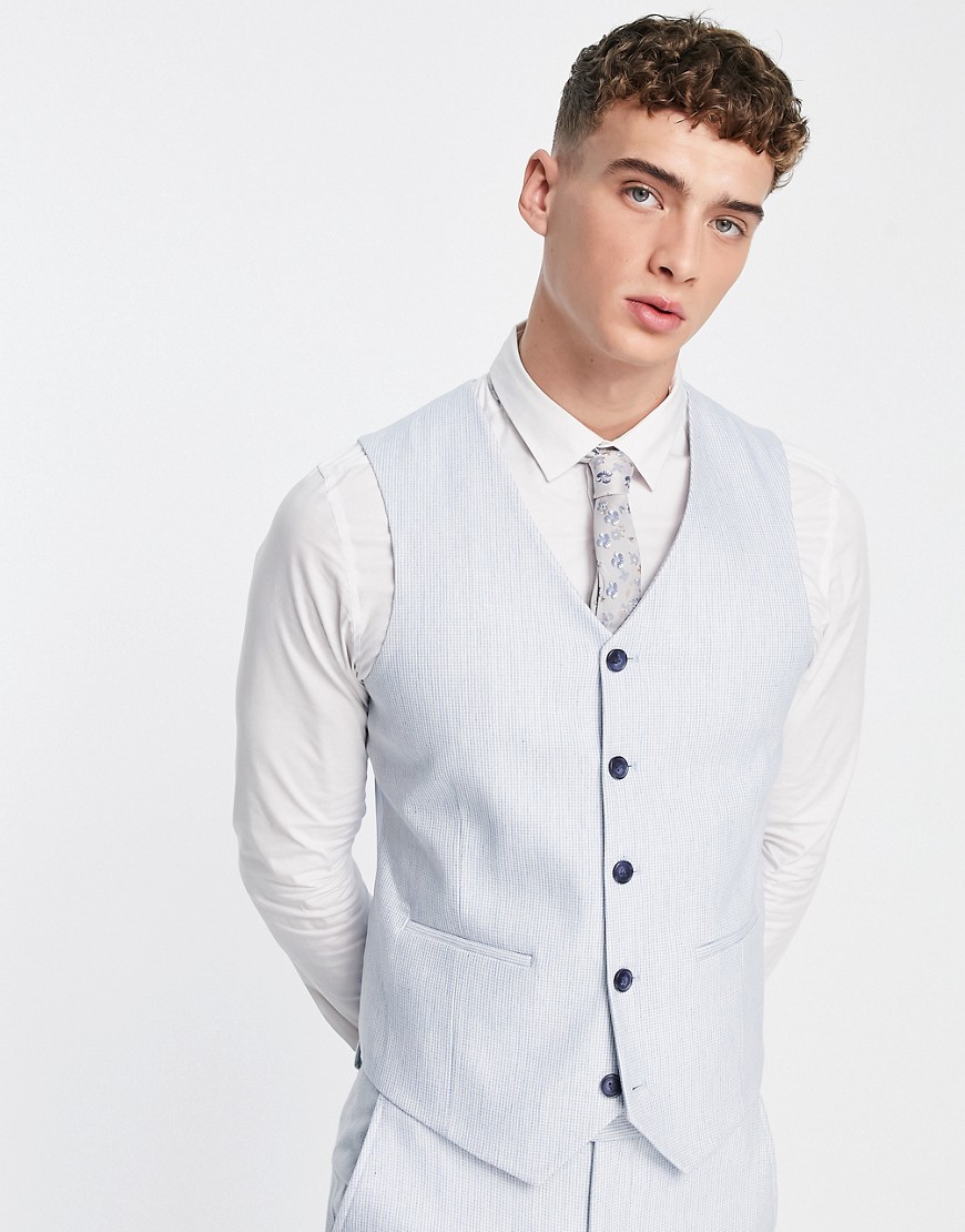 ASOS DESIGN super skinny wool mix suit waistcoat in blue puppytooth check