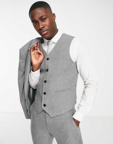 ASOS DESIGN super skinny wool mix suit waistcoat in charcoal herringbone - view 1