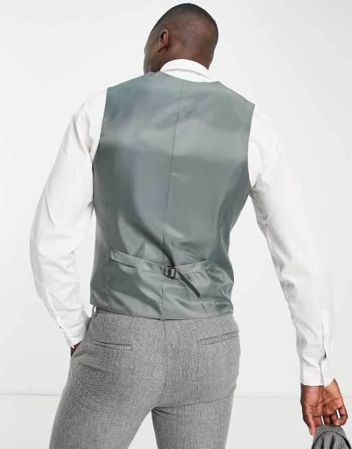 ASOS DESIGN super skinny wool mix suit waistcoat in charcoal herringbone, 3 of 4
