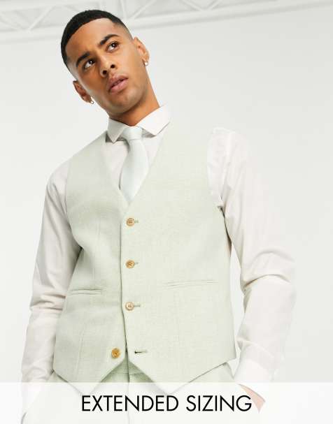 ASOS DESIGN super skinny wool mix suit waistcoat in dusky green twill - view 1