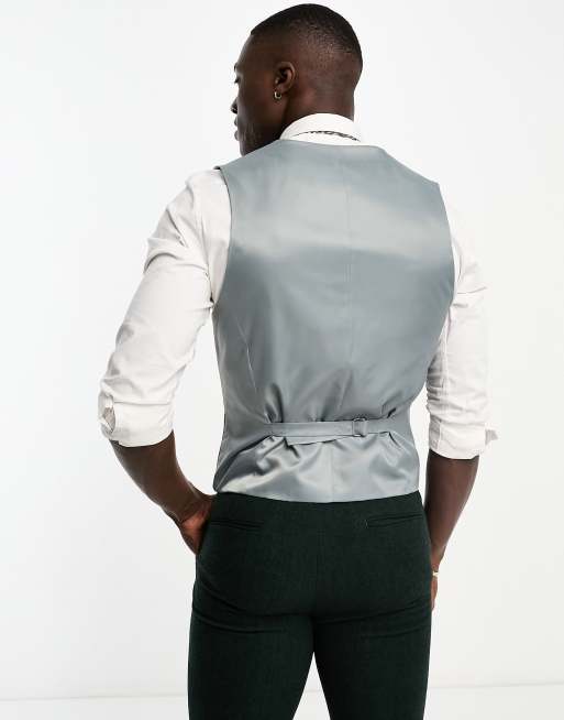 ASOS DESIGN super skinny wool mix suit waistcoat in herringbone in dark green, 2 of 5