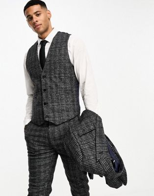 ASOS DESIGN super skinny wool mix waistcoat in grey texture check - ASOS Price Checker