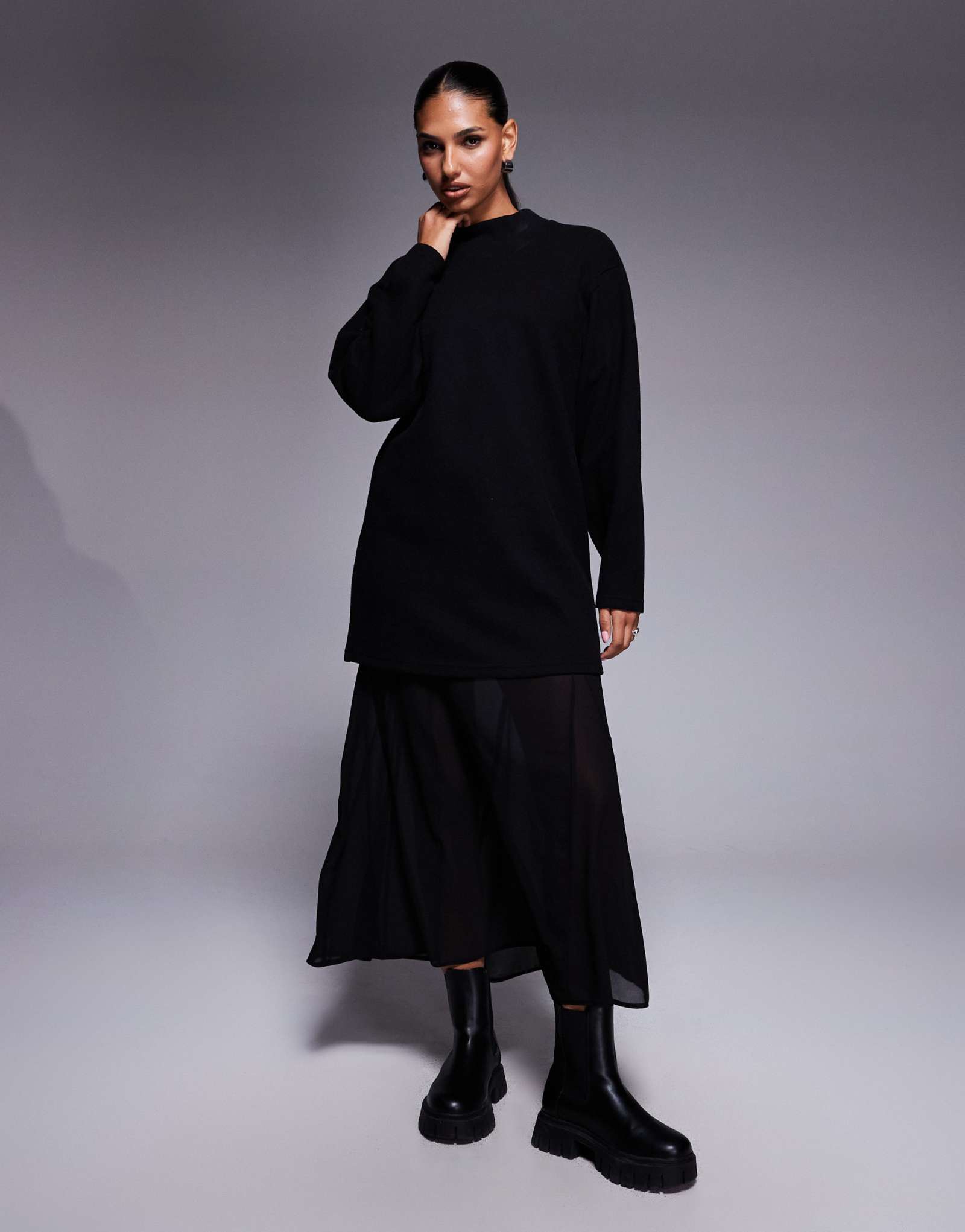 ДИЗАЙНЕРСКОЕ макси-платье ASOS DESIGN super soft 2-в-1 с шифоновой юбкой godet черного цвета